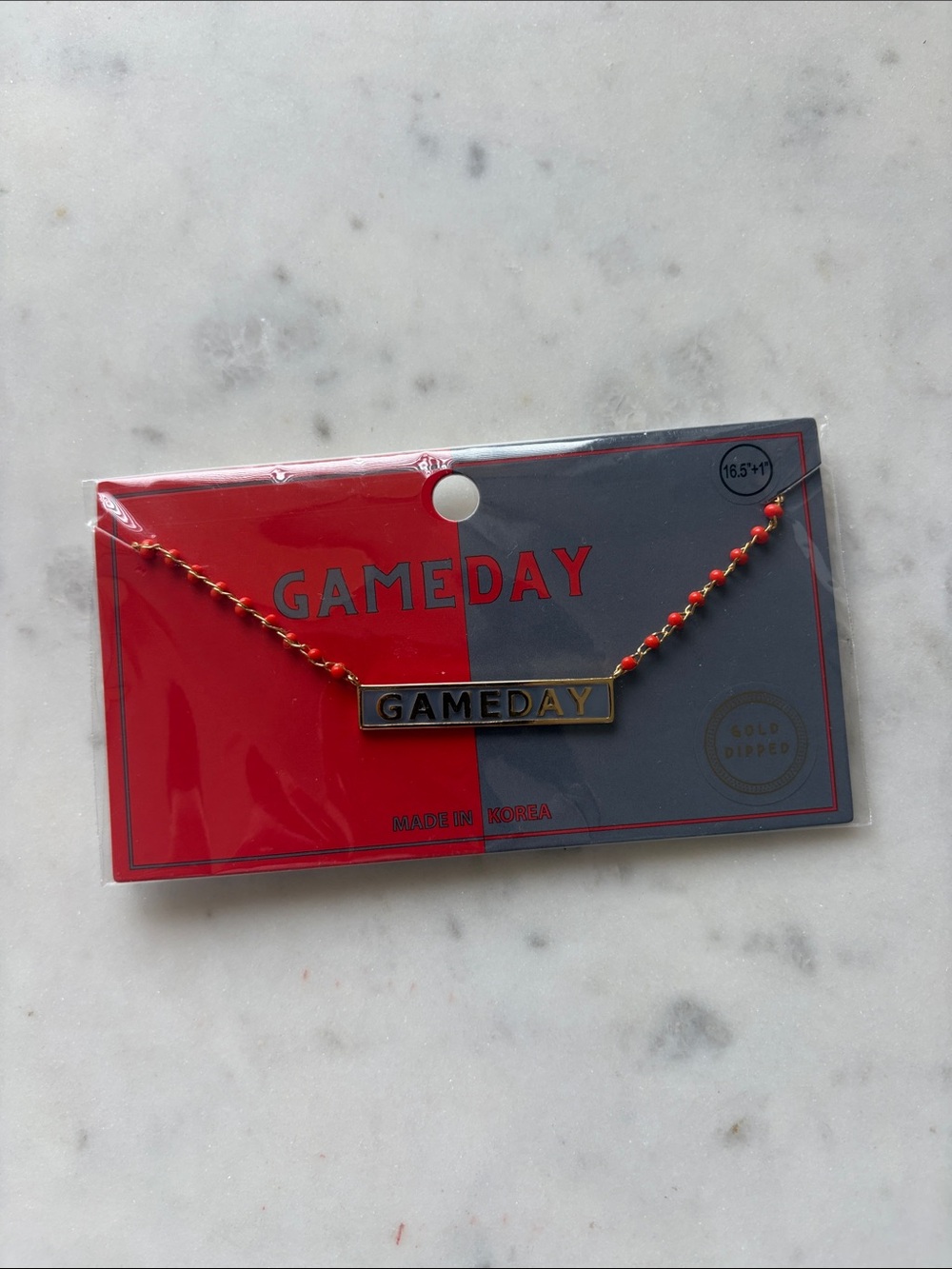 Gold-Dipped GAMEDAY Necklace In red and Gret